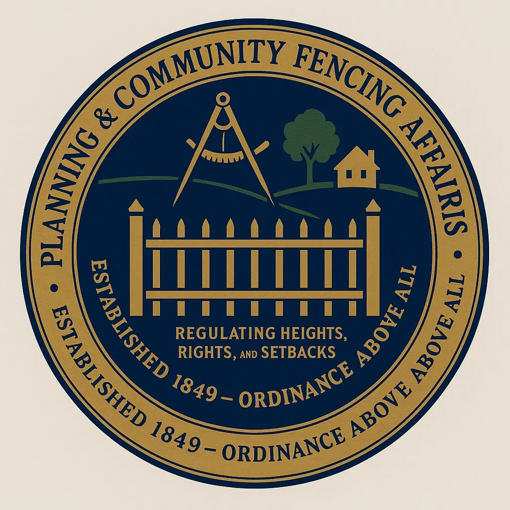 Emblem showing the Planning Department's role in regulating fence heights, rights, and setbacks.