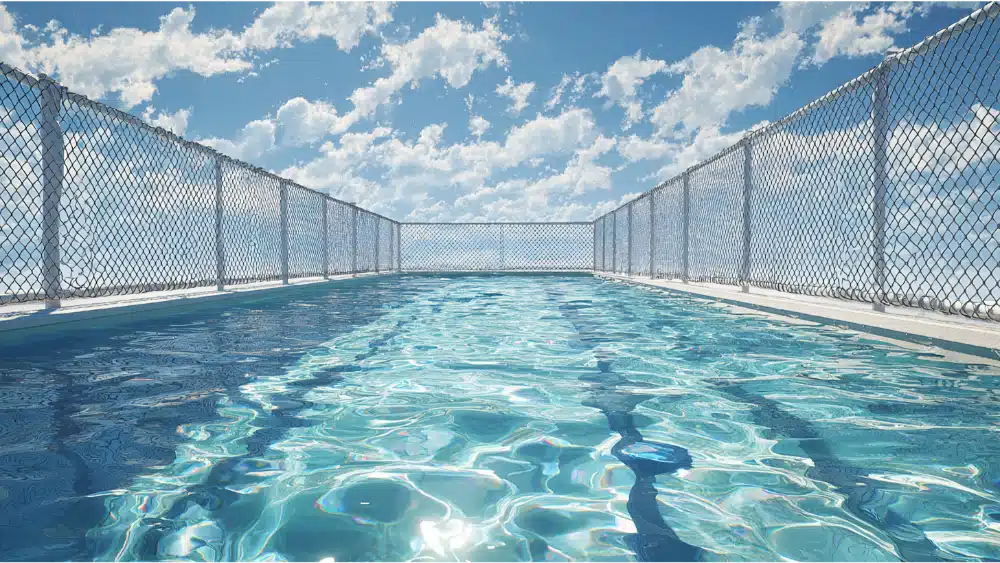 Steel fence around beautiful pool