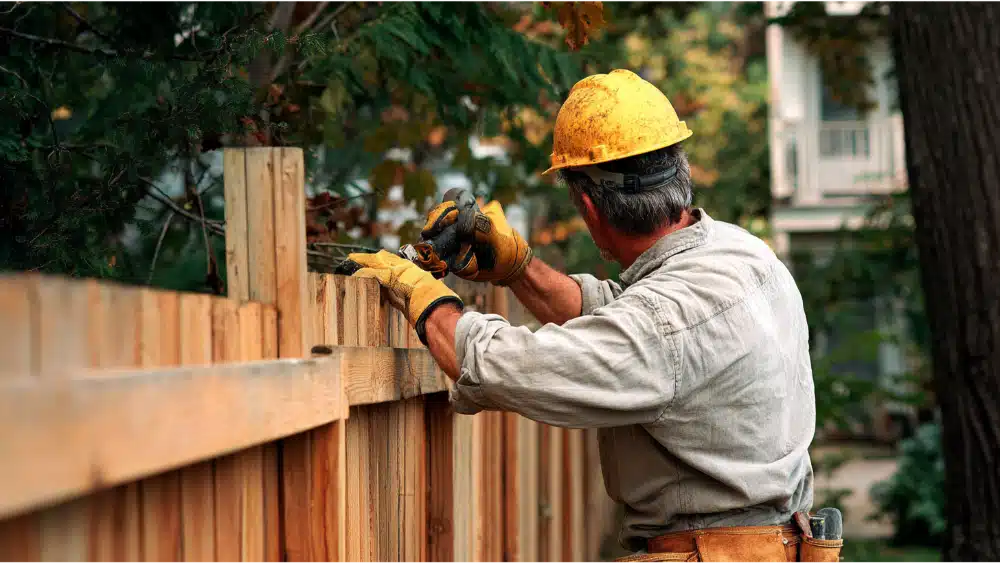Experienced contrator worke on the wood fence in house