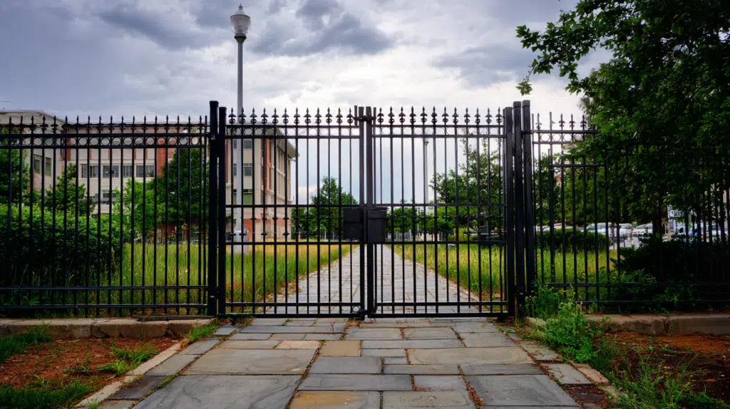 Security gate of a modern building in america