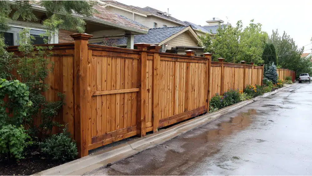 Wood fenc around a yard in a house
