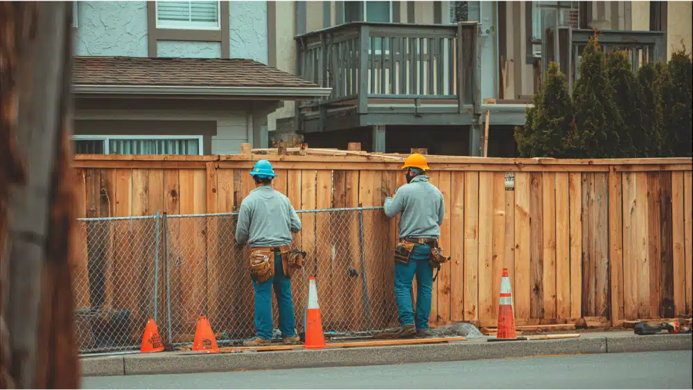 Contractor working on the wood fence