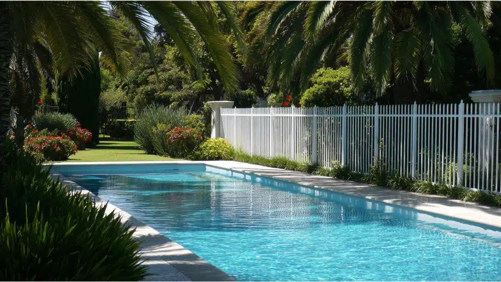 Wood fence around a pool