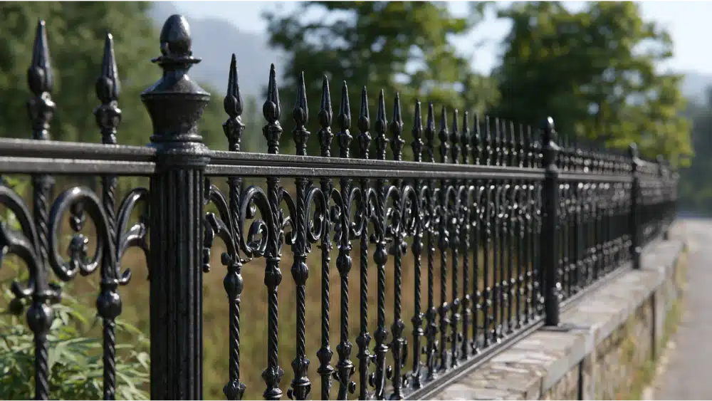 Chain link fence attached to metal post