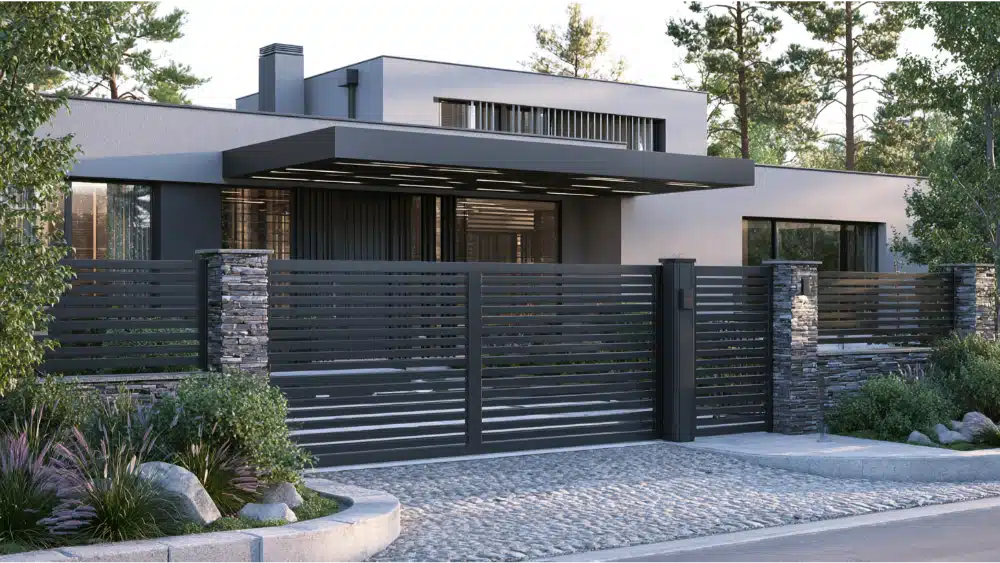 Driveway gate sliding gate and garden gate in residential home