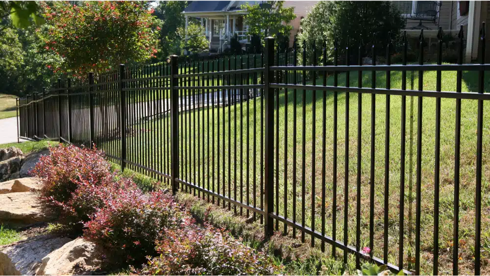 Racked aluminum fence on slope