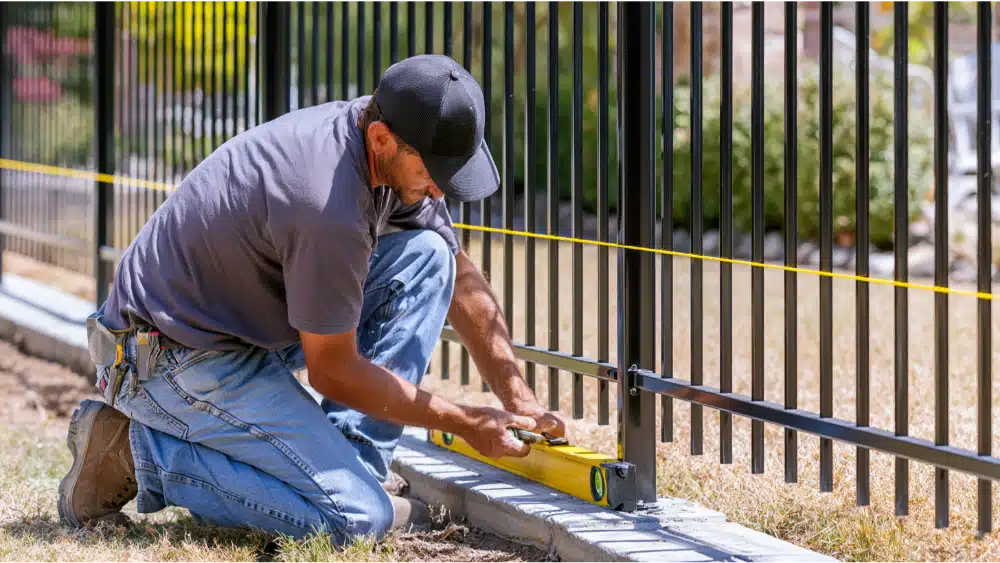 Aligning metal fence panels with level