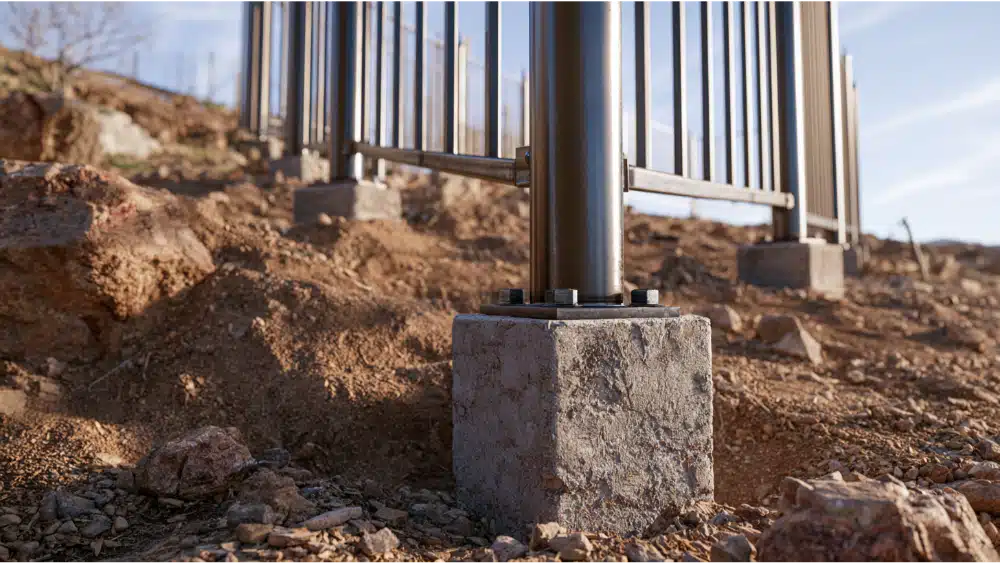 Metal fence posts in concrete