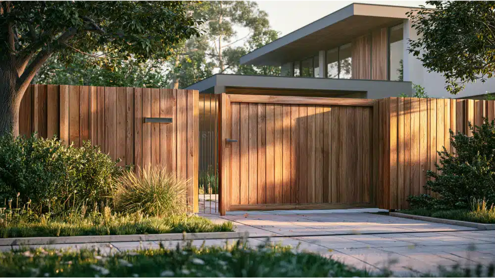 Wooden privacy gate creating secure backyard space