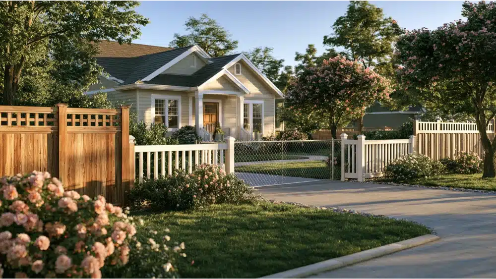 Wood, vinyl, chain link, and metal fencing materials used for different residential needs