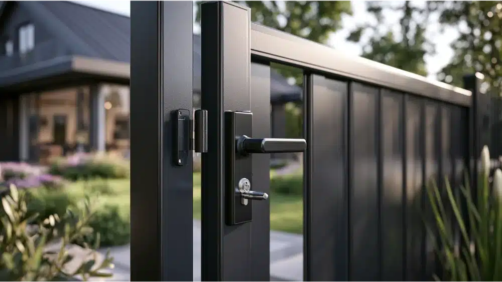 Lockable key gate latch securing a residential privacy fence gate