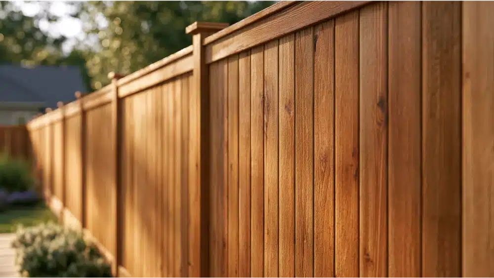 Natural wood fence boards forming the visible exterior of a privacy fence